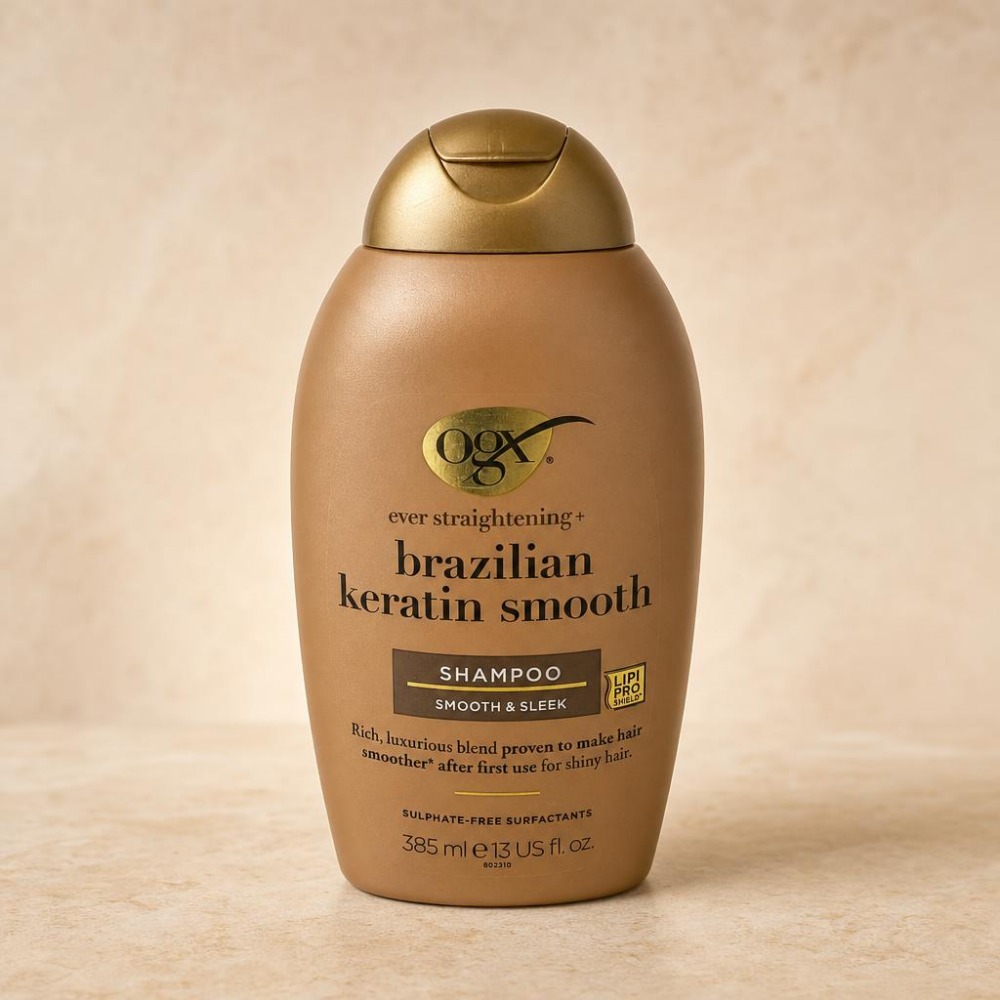 شامپو مو بدون سولفات اوجی ایکس OGX مخصوص مو خشک و وز مدل brazilian keratin smooth آمریکایی 385 میل