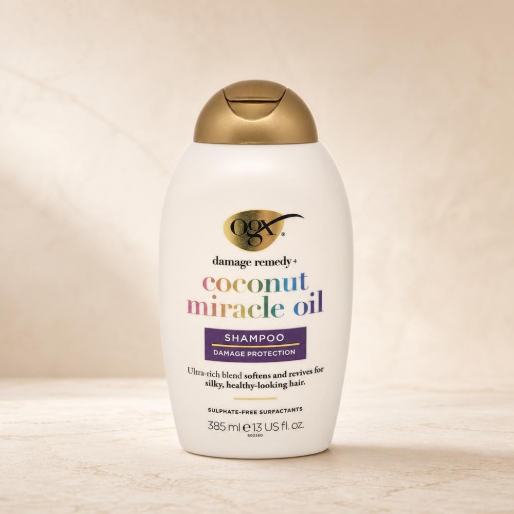 شامپو مو بدون سولفات اوجی ایکس OGX مخصوص مو خیلی خشک و ضخیم مدل coconut miracle oil امریکایی 385 میل