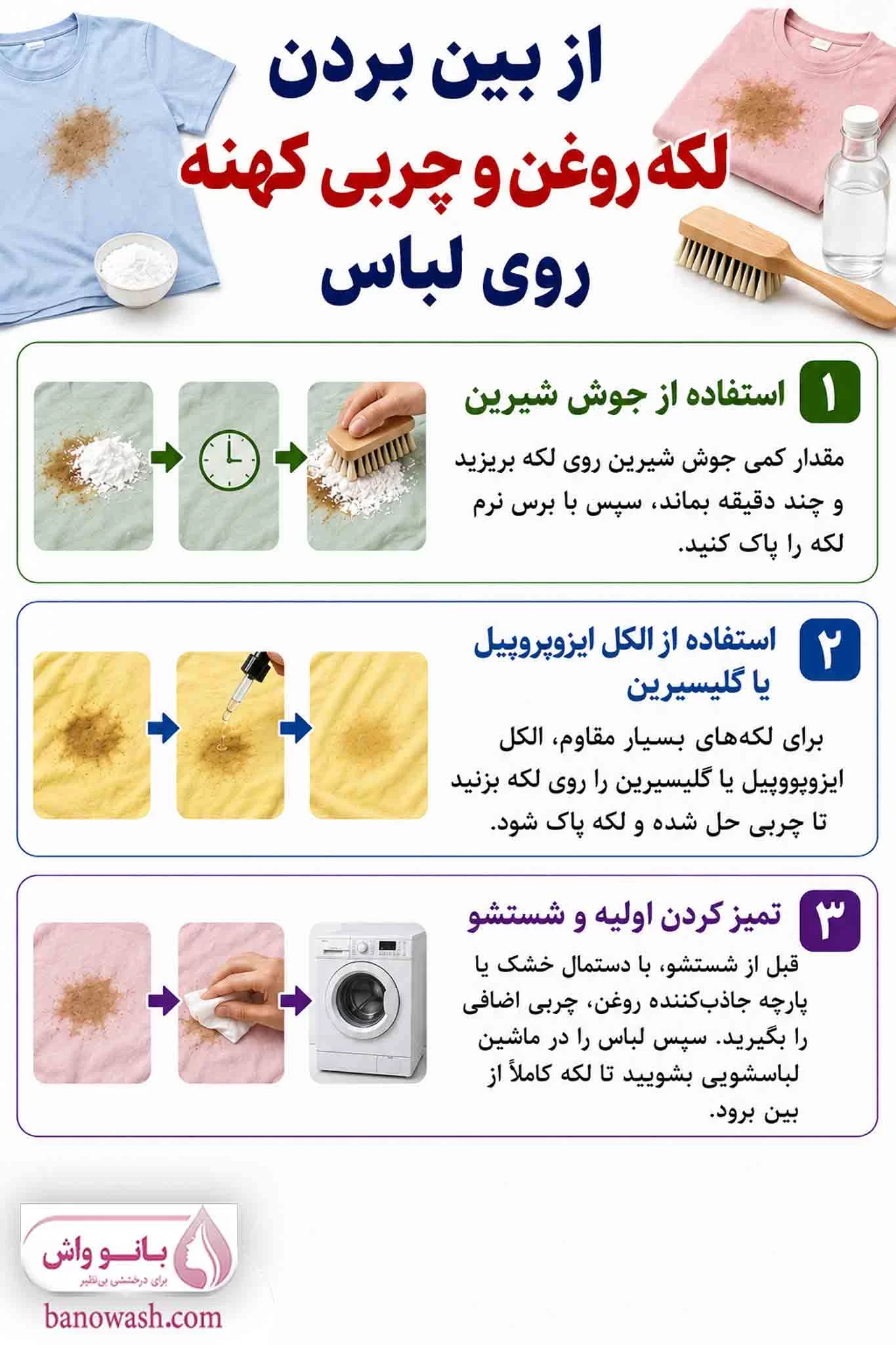 از بین بردن لکه روغن و چربی کهنه روی لباس