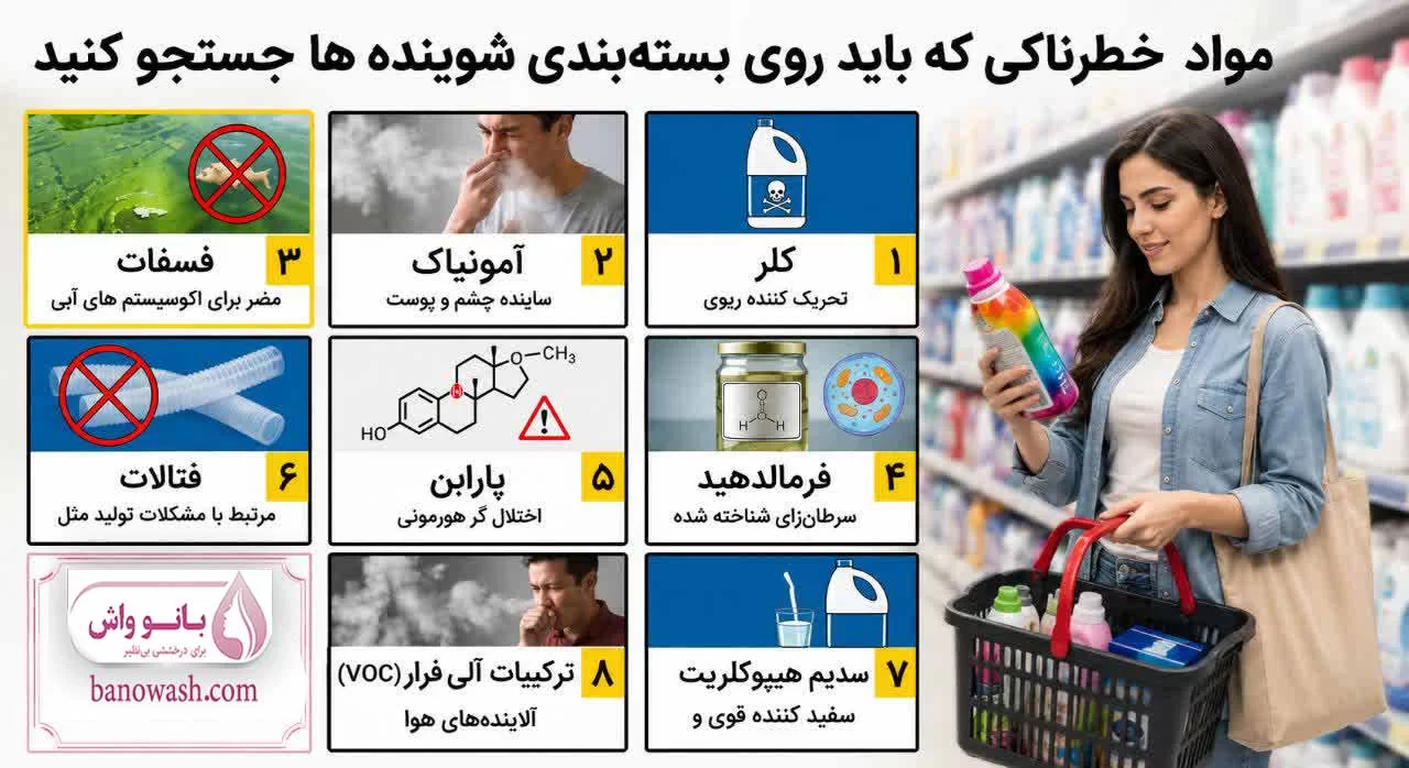مواد خطرناکی که باید روی بسته بندی شوینده ها جستجو کنید