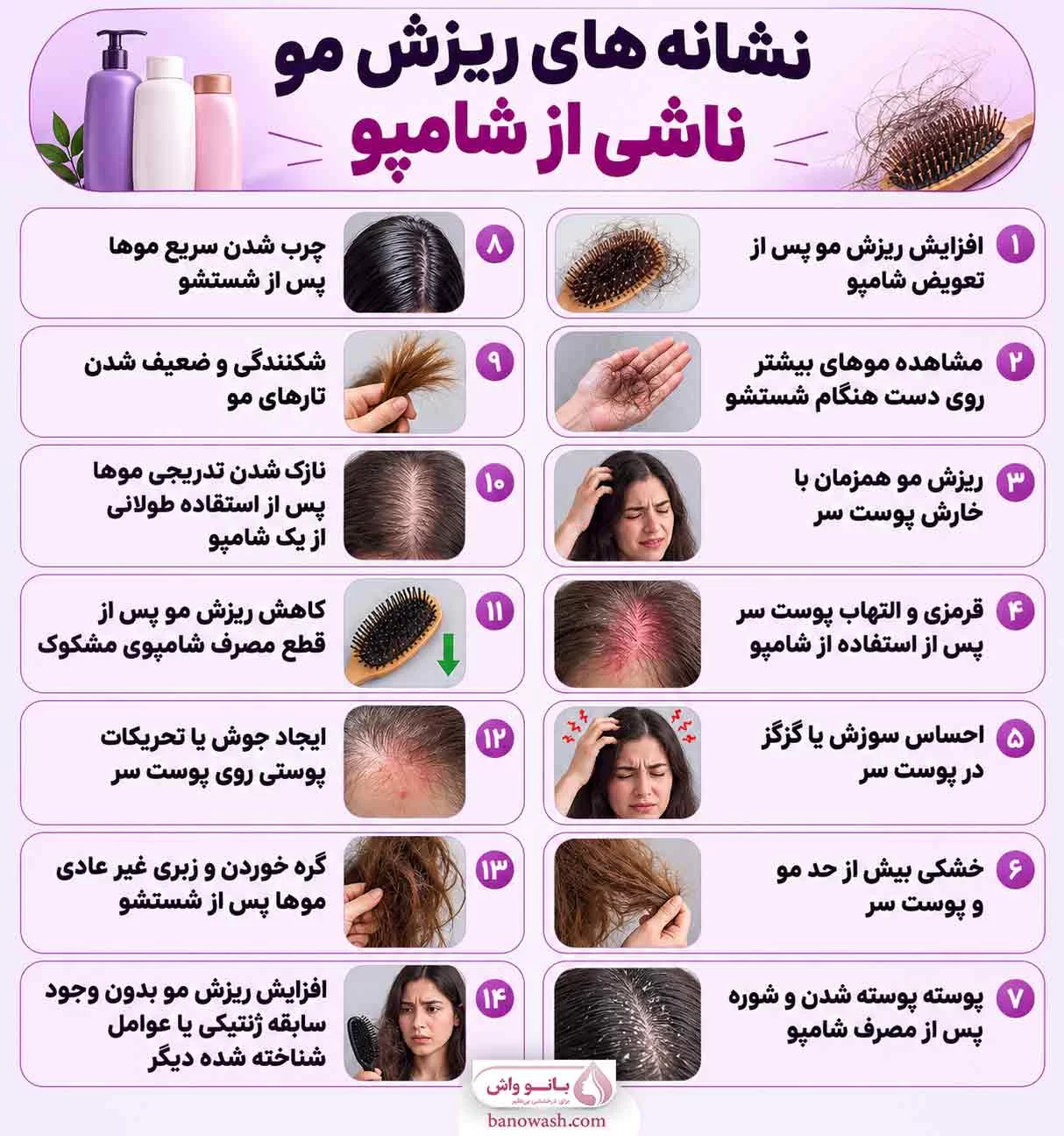 نشانه های ریزش مو ناشی از شامپو