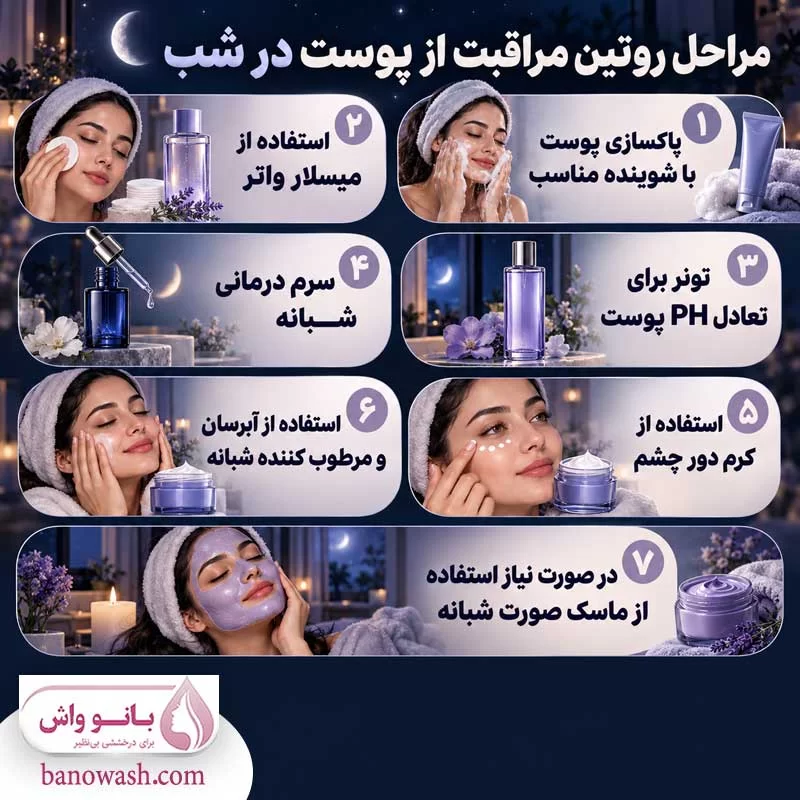 مراحل روتین مراقبت از پوست در شب