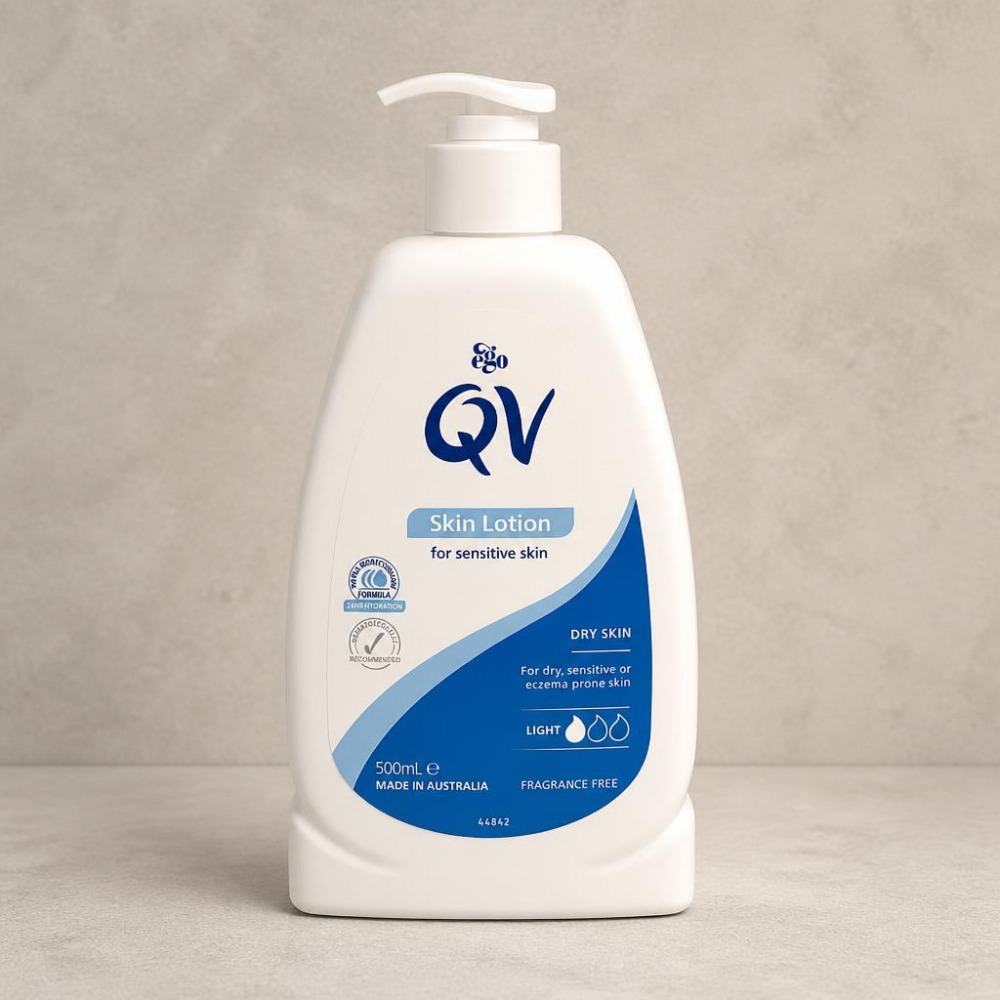 لوسیون بدن صورت و بدن کیو وی QV پوست خشک و خیلی خشک تا حساس و اگزما دار مدل LIGHT ساخت ایتالیا 500 میل